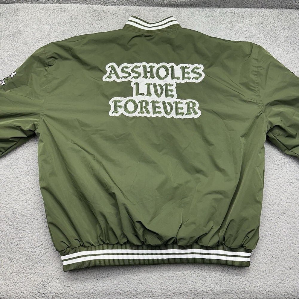 A**holes‎ Live Forever Mens XL Green Varsity Polyester Bomber Jacket Puffer Coat - Picture 3 of 10